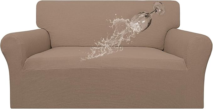 Easy-Going 100% Waterproof Loveseat Couch Cover, Dual Waterproof Sofa Cover, Stretch Jacquard Sofa Slipcover, Leakproof Furniture Protector for Kids, Pets, Dog and Cat(Loveseat, Camel)