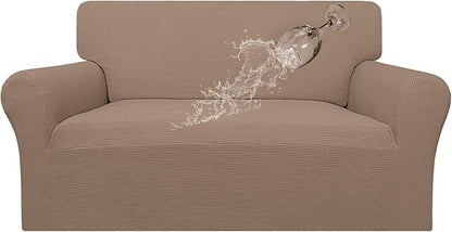 Easy-Going 100% Waterproof Loveseat Couch Cover, Dual Waterproof Sofa Cover, Stretch Jacquard Sofa Slipcover, Leakproof Furniture Protector for Kids, Pets, Dog and Cat(Loveseat, Camel)