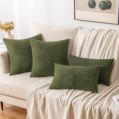 MIULEE Olive Green Decorative Euro Sham Pillow Covers 24x24 Inch for Bed Couch Sofa Spring Decor Pack of 2 Boho Farmhouse Throw Pillows Soft Cross Corduroy Patchwork Textured Cushion Cases