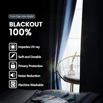 SimpleHome 100% Blackout Curtains for Bedroom,Thermal Insulated Navy Blue Grommet Window Drapes Room Darkening Curtains for Living Room with Black Back,38 x 84 Inch,2 Panels