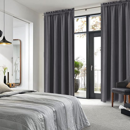 DWCN Blackout Curtains for Bedroom 84 Inch Length 2 Panels Set, Solid Thermal Insulated Energy Saving Rod Pocket Window Treatment Curtains Blackout Drapes (W52 x L84 Inch, Dark Grey)