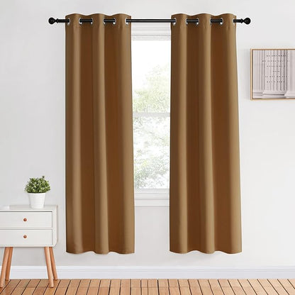NICETOWN Bedroom Curtain Panels Blackout Draperies, Gold Brown, 1 Pair, 34 by 70-inch, Thermal Insulated Solid Grommet Blackout Curtains/Drapes