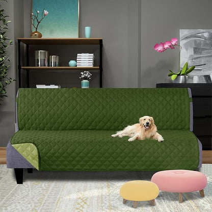 U-NICE HOME Futon Sofa Covers Reversible Sofa Slipcover Armless Cover Furniture Protector Couch Cover Water Resistant (Futon, Huntergreen/Sage)