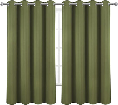 LEMOMO Olive Green Blackout Curtains 52 x 63 Inch Length/Set of 2 Curtain Panels/Thermal Insulated Room Darkening Blackout Curtains for Bedroom