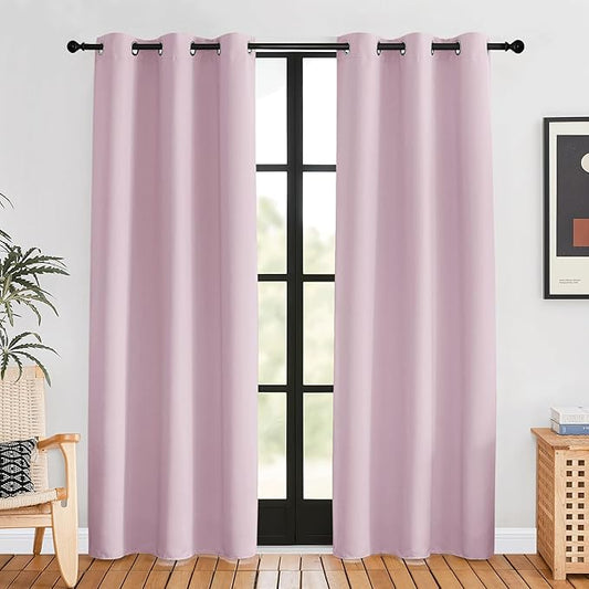 NICETOWN Blackout Window Curtains 80 inch Long, 2 Panels, 34 inch, Baby Pink, Grommet Top Room Darkening Thermal Insulated Solid Vertical Drapes for Bedroom/Kid Room