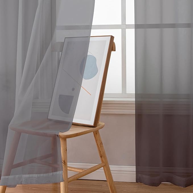 Simplebrand Grey Sheer Curtains 90 Inches Long, Light Filtering Rod Pocket Solid Color Window Sheer Curtain Panels, Elegant Curtains & Drapes for Living Room, Bedroom 2 Panels (Grey, 42" W x 90" L)