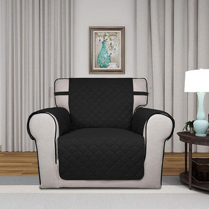 PureFit Reversible Quilted Sofa Cover, Water Resistant Slipcover Furniture Protector, Washable Couch Cover with Non Slip and Elastic Straps for Kids, Dogs, Pets (Chair, Black/Beige)