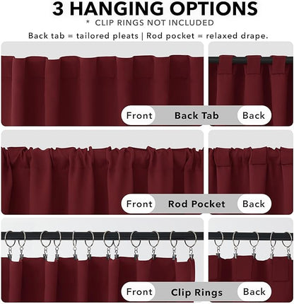 Deconovo Blackout Curtains, Thermal Insulated, W52 x L108 2 Panels, Back Tab, Machine Washable, Room-Darkening Drapes for Bedroom/Living Room Burgundy Red