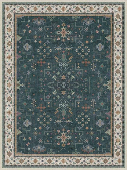 Dark Green Oushak 3x4 Large Entryway Rug - Modern Vintage Boho Floral, Washable Low Pile Non-Slip Area Rugs for Door Mat Indoor Entrance, Kitchen, Bedroom Beside Bed