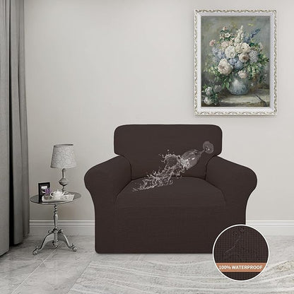 Easy-Going 100% Waterproof Chair Couch Cover, Dual Waterproof Sofa Cover, Stretch Jacquard Sofa Slipcover, Leakproof Furniture Protector for Kids, Pets, Dog and Cat (Chair, Chocolate)