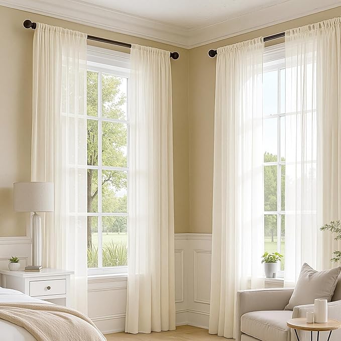 MIULEE Butter Cream Sheer Curtains 84 Inches Long, 4 Panels Set, Rod Pocket Voile Drapes Light Filtering and Semi Transparent, Elegant Window Treatments for Bedroom Living Room,54 x 84 Inches