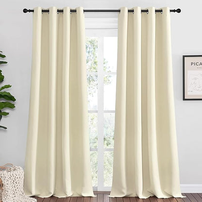 NICETOWN Beige Room Darkening Curtains 90" Long for Boho Farmhouse Home Decoration, Window Treatment Total Privacy Drape Panels for Bedroom Living Room (55" Wide, Set of 2)