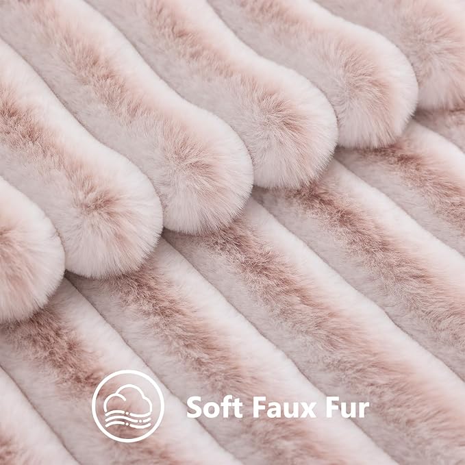 decorUhome Summer Cozy Faux Fur Throw Pillow Covers 20x20 Set of 2 Decorative Soft Plush Striped Modern Farmhouse Boho Couch Pillow Cases with Velvet Back for Sofa Bed Living Room, Pink White