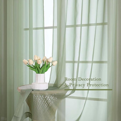 Lecloud Sage Green Sheer Curtains 84 Inches Long 2 Panels Set, Solid Airy Voile Sheer Curtain Drapes, Elegant Light Filtering Window Treatments for Living Room Bedroom, Dual Rod Pocket, 59" W x 84" L