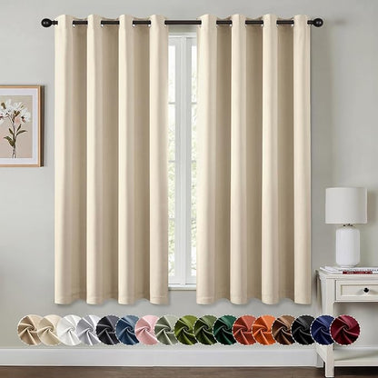 MIULEE Cream Beige Blackout Curtains for Bedroom Living Room 63 Inches Long 2 Panels, Thermal Insulated Room Darkening Drapes Solid Grommet Noise Reduction Light Blocking Window Treatments 50x63 Inch