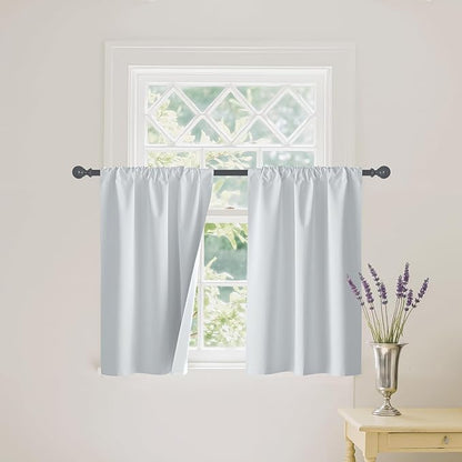 RYB HOME White 100% Blackout Curtains, Short Thermal Insulated Heat & UV Blocking Total Room Darkening Privacy Drapes for Small Window, Width 29 by Length 45, White, 2 Panels