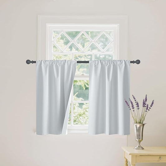 RYB HOME White 100% Blackout Curtains, Short Thermal Insulated Heat & UV Blocking Total Room Darkening Privacy Drapes for Small Window, Width 29 by Length 45, White, 2 Panels