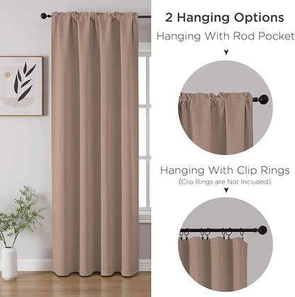 CUCRAF Khaki Blackout Curtains 108 inch Length 2 Panels Set, Rod Pocket Room Darkening Drapes for Bedroom Living Room, Insulated Thermal Light Blocking Window Curtain (W52 x L108 Inch)