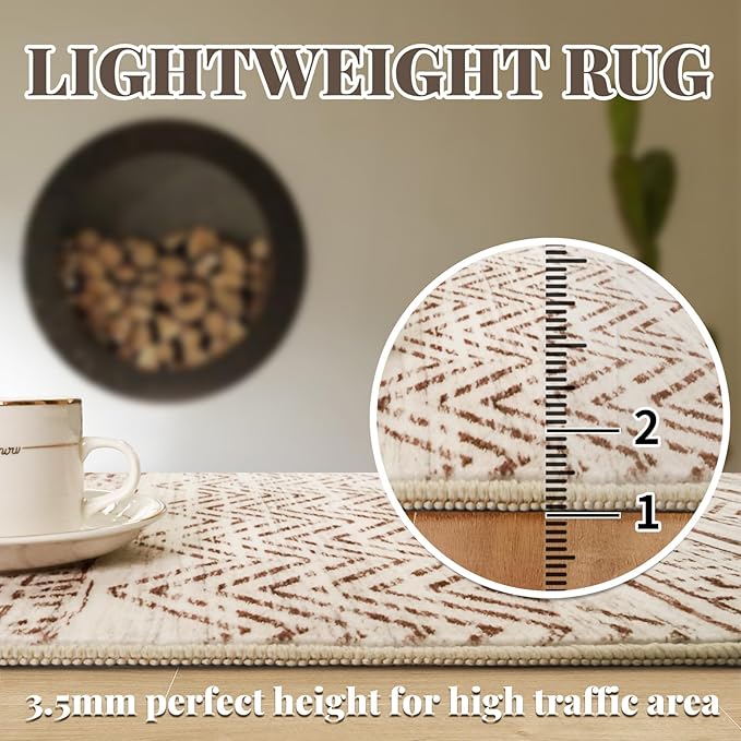 Ksrau 3x20 Runner Rug Washable - Extra Long Non-Slip Modern Runners for Hallway Soft Moroccan Low Pile Indoor Floor Mat for Living Room Kitchen Waterproof Geometric Runner Rugs Entryway 3x20 Beige