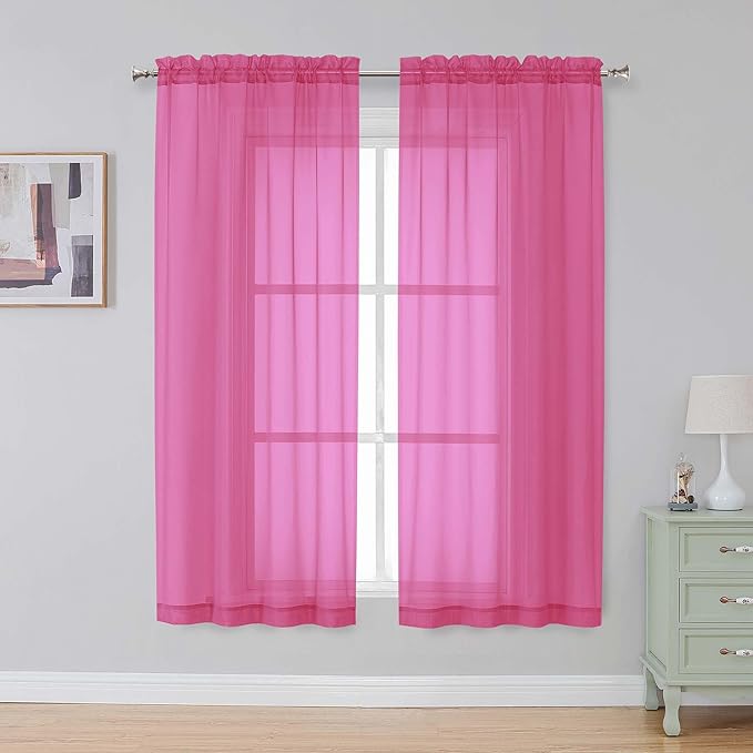 Simplebrand Hot Pink Sheer Curtains 63 Inch Length 2 Panels, Rod Pocket Solid Color Window Sheer Curtain Panels, Elegant Curtains & Drapes for Living Room, Bedroom 2 Panels (Ivory, 42" W x 63" L)