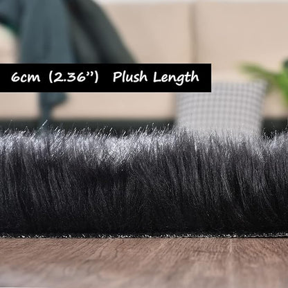 Goolela Black Area Rug 6x9 Fluffy Fuzzy Furry Shag Faux Sheepskin Fur Rug for Living Room Bedroom Plush Soft Rectangle
