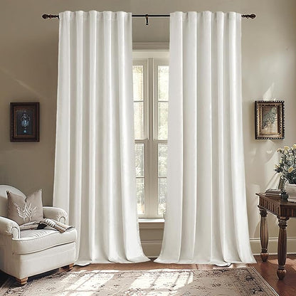 MIULEE Velvet Curtains 96 inches - Luxury Curtains for Bedroom Living Room Thermal Insulated Super Soft Room Darkening Window Drapes Rod Pocket & Back Tab, White, W52 x L96 inches, 2 Panels