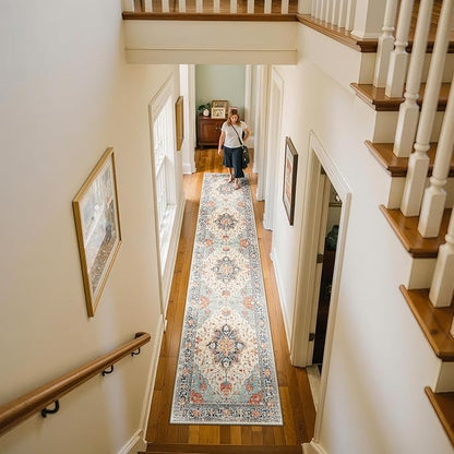 Area Rugs 2'x10' Runner Rug Non Slip Washable for Kitchen Hallway Bedroom Beside Laundry Room Bathroom Rug, Floor Carpet, Beige Navy Blue Orange Colorful