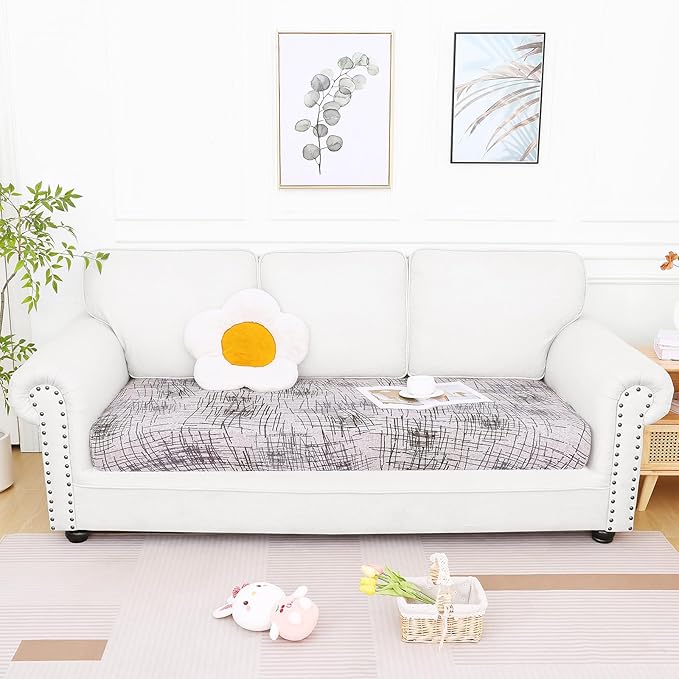 Smiry Printed Couch Cushion Covers, Stretch Soft Couch Covers for Sofa, Washable Non-Slip Sofa Slipcover Furniture Protector for Indoor and Outdoor (Large, Brown and White)