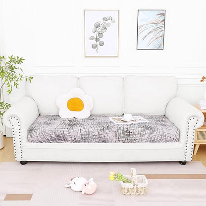 Smiry Printed Couch Cushion Covers, Stretch Soft Couch Covers for Sofa, Washable Non-Slip Sofa Slipcover Furniture Protector for Indoor and Outdoor (Large, Brown and White)