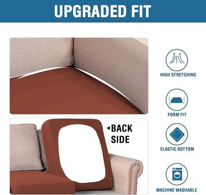 H.VERSAILTEX Super Stretch Individual Seat Cushion Covers - Sofa & Couch Cushion Slipcover Sets - Thick Jacquard Textured Twill Fabric (3 Piece XL Sofa Cushion Covers, Rust)