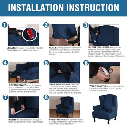 H.VERSAILTEX Wingback Chair Covers Velvet Plush Wing Chair Slipcover 1 Piece High Stretch Wing Back Chair Slipcovers Sofa Cover Furniture Cover with Elastic Bottom, Navy