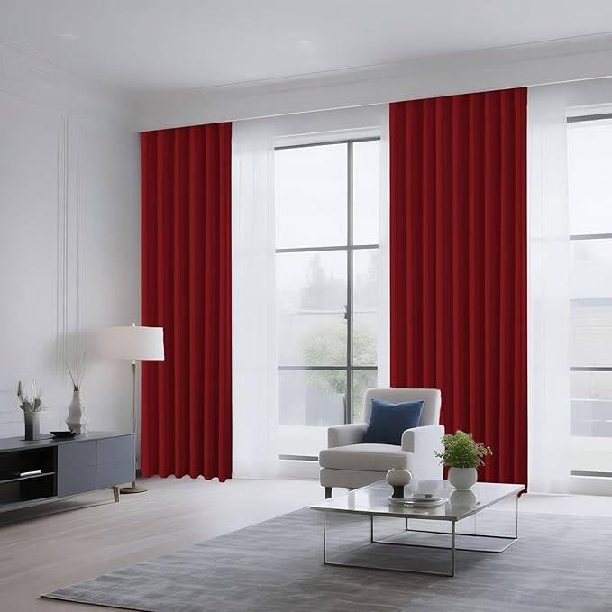 CUCRAF Red Blackout Curtains 72 inch Length 2 Panels Set, Rod Pocket Room Darkening Drapes for Bedroom Living Room, Insulated Thermal Light Blocking Window Curtain (W52 x L72 Inch)
