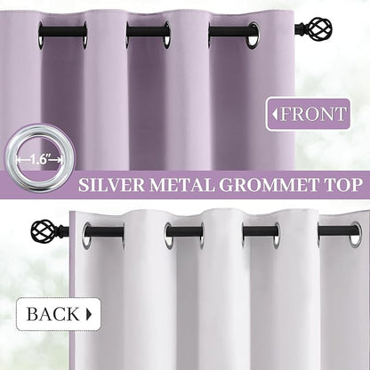 Yakamok Lilac 100% Blackout Curtains 63 Inches Long with 2 Thick Layers-Light Purple Room Darkening Thermal Insulated Window Curtain Set of 2 Panels for Bedroom Living Room 38x63 Inches,Lavender