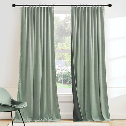 RYB HOME Auqa Velvet Curtains 84 inches Long, Room Darkening, Floor-Length, Stylish Velvet Drapes with Hook Belt for Coastal Nursery Living Room Office, 52" W x L84 L
