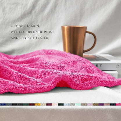 Exclusivo Mezcla Plush Fuzzy Fleece Bed Blanket Queen Size, Super Soft, Fluffy and Warm Blankets for Couch, Bed, All Season (Hot Pink, 90x90 inches)