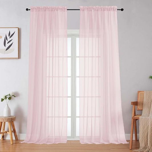 Blush Sheer Curtains for Bedroom Living Room 96 Inches Long 2 Panels, Modern Airy Soft Lightweight Rod Pocket Light Filtering Sheer Curtains Drapes, Blush, Each 59" Wx96 L Inch