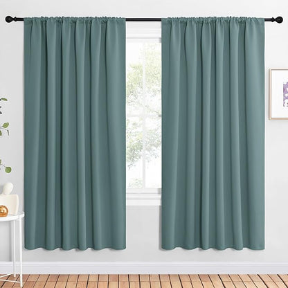 NICETOWN 2 Panels Blackout Curtains, Rod Pocket Window Curtains Room Darkning Drapes for Bedroom/Living Room, Thermal Insulated Solid Draperies for Home Office/Study, 62 by 72-Inch, Greyish Blue
