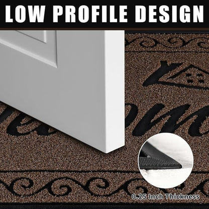 Yimobra Welcome Mat, Heavy Duty Sturdy Door Mats for Home Entrance Outdoor Indoor, Front Doormat for Outside Patio Floor Entry Porch Garage Office, Waterproof, Low Profile, 36x24, Coffee