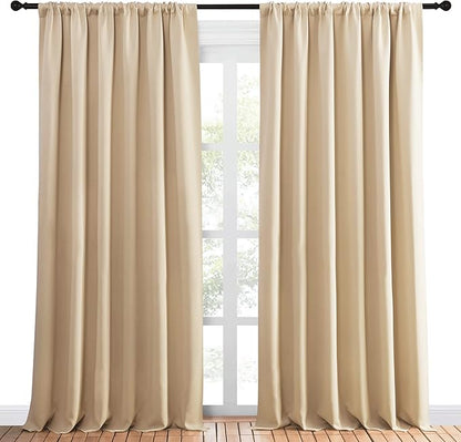 NICETOWN Room Darkening Curtains for Bedroom - Triple Weave Home Decoration Thermal Insulated Solid Drapes for Patio Door (Biscotti Beige, Set of 2 Panels, 70 x 95 Inch)