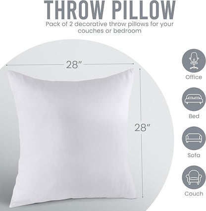 Utopia Bedding 28x28 Pillow Inserts, Set of 2, White – Indoor Decorative Throw Pillows for Bed, Sofa & Couch – Soft, Supportive & Fluffy Cushion Inserts