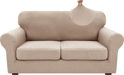 XINEAGE 2026 New 3 Pieces Couch Covers for 2 Cushion Sofa Super Stretch Loveseat Slipcover Pet Dog Universal Slip Cover Anti Slip Love Seat Furniture Protector (Khaki, 55"-69")