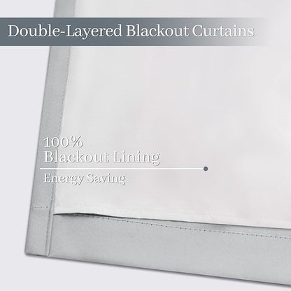 Yakamok Light Grey Room Darkening 100% Blackout Curtains Grommet Extra Wide Window Treatment with 2 Thick Layers-Grey Thermal Insulated Drape 1 Panel for Living Room Patio Door 100 by 84 Inches Length