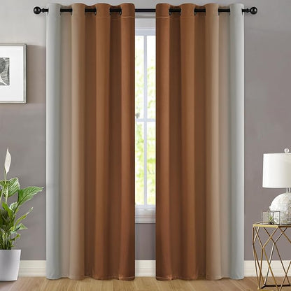 Yakamok Greyish White and Burnt Orange Ombre Curtains,Light Blocking Curtains,Room Darkening Grommet Window Drapes for Bedroom(Burnt Orange,52x84 Inch,2 Panels)