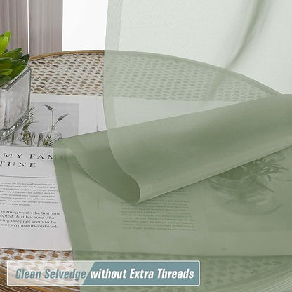 Sage Green Sheer Curtains Tier 30 Inches Length 2 Panels, Light Filtering Lightweight Soft Window Treatments Drapes, Cute Elegant Cafe Curtains for Nursery, Dual Rod Pocket, 2x42Wx30L Inches