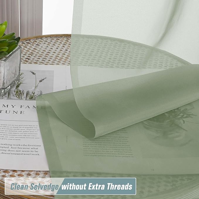 Sage Green Sheer Curtains for Window 96 Inches Long 2 Panels, Soft Airy Light Filtering Voile Sheer Curtains for Living Room Bedroom, Dual Rod Pocket Elegant Window Drapes, 2x42Wx96L Inches