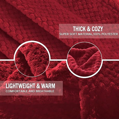 Exclusivo Mezcla Fleece Bed Blanket Queen Size, Super Soft and Warm Blankets for Couch, Sofa and Bed Waffle Textured, Cozy, Fuzzy and Lightweight (Deep Red, 90x90 Inches)
