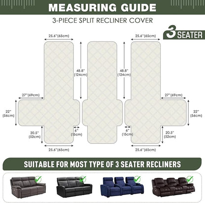 TAOCOCO 100% Waterproof Recliner Sofa Cover, Non Slip Split Couch Covers for Reclining Couches with Elastic Strap, Washable Reclining Sofa Cover Furniture Protector for Kids Pets(3 Seater, Bean Green)