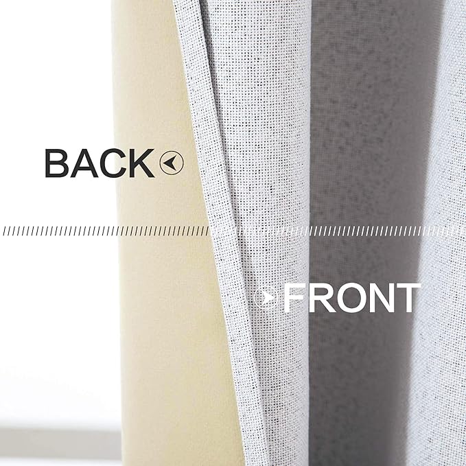 MIULEE Linen Blackout Curtains for Bedroom Solid 100% Blackout Thermal Insulated Grayish White Curtains Grommet Room Darkening Curtains/Drapes for Living Room 42x63 Inch (2 Panels)