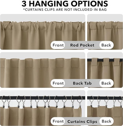 Deconovo Blackout Curtains, Thermal Insulated, W52 x L95 2 Panels, Back Tab, Machine Washable, Room-Darkening Drapes for Bedroom/Living Room Khaki