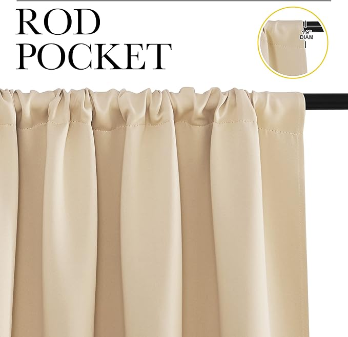 NICETOWN Blackout Room Darkening Curtains - Home Decoration Light & Noise Reducing Thermal Insulated Window Draperies with Rod Pocket Top (Biscotti Beige, Set of 2, 34 inches Wide x 36 inches Long)
